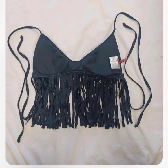 Apollo Swim  Black Fringe Bikini Top Size Medium - Picture 2 of 8